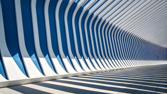 Abstract blue and white striped architecture with dramatic shadows - Powered by Adobe