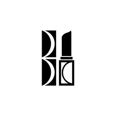 Stylized black and white lipstick with open case on transparent background silhouette