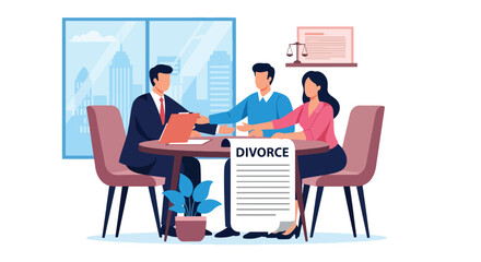 Flat vector of lawyer meeting with couple for divorce mediation, legal counseling and advice concept