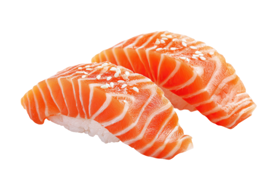 Two slices of salmon nigiri sushi - Powered by Adobe