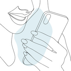 Woman holding phone abstract line art vector