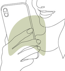 Woman holding phone smiling selfie