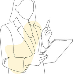 Woman holding tablet pointing finger business