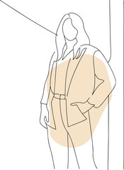 Woman in beige suit standing fashion illustration