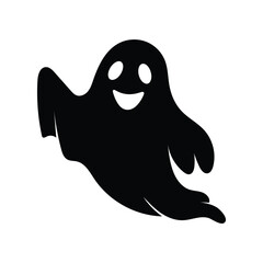 Silhouette Of Smiling Ghost Waving Hello Solid Black On White Background