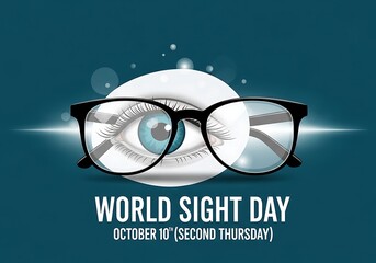 World sight day illustration with eye and glasses on a blue background