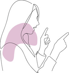 Woman pointing with two fingers and speaking female