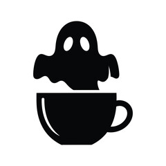 Ghost Popping Out Of Coffee Cup Minimalist Flat Design On White Background