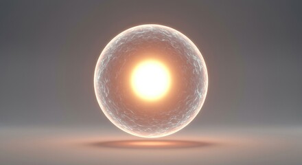 Ethereal glowing spherical form with a radiant empty core, floating in a soft, diffused light, representing conceptual emptiness ,translucent ,spherical ,transparent