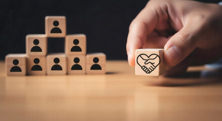 Human connection and teamwork concept – Leadership, Trust, and Collaboration in business organization with pyramid structure representing hierarchy and cooperation.