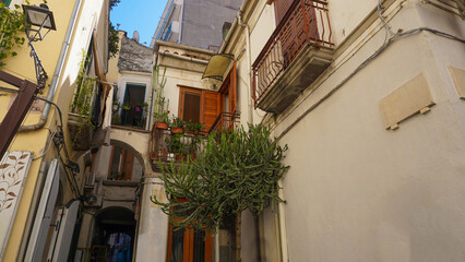 Facade of old building at old town at Salerno, Italy