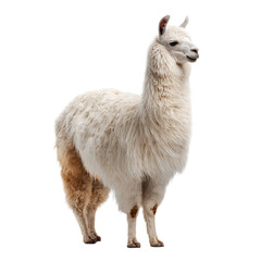 Obraz premium Portrait of a white llama standing against a black background in a studio setting on a clear day