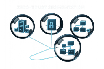 Zero Trust Segmentation Concept with Network Topology and Security Lock in Bubbles on a Transparent Background.