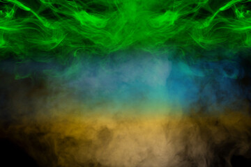 Blue and yellow steam on a black background.