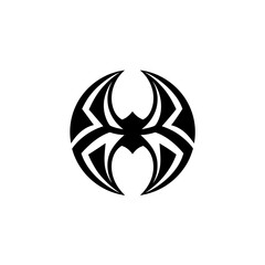 Stylized spider design in a circular black emblem on transparent background silhouette