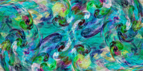 Abstract dynamic fractal background with swirls and spirals in pastel colors. Imitation of an oil painting. 3D rendering. 3D illustration.