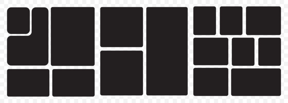 Blank bento grid layout template for photo collage or design element on a Ultra-Wide Background ratio. Bento Grid Layout Icon Set – Modern Geometric Block Design On Transparent Background. EPS 10. - Powered by Adobe