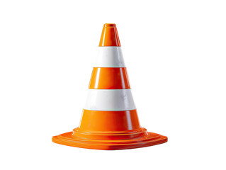 Orange traffic cone with white stripes against black background