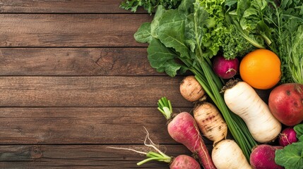 Fresh Vegetables on Rustic Wooden Table for Healthy Cooking and Natural Food Preparation Background