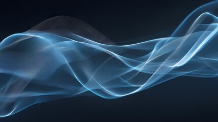 This image showcases elegant, flowing blue waves on a dark background, presenting a modern and creative aesthetic, with a sense of motion and depth.