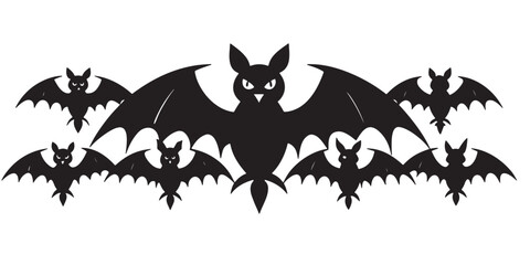 A group of spooky black bats with outstretched wings in a halloween silhouette design