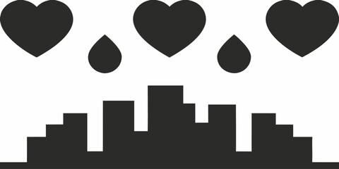 Show Your City Love: Expressive cityscape skyline with heart and droplet icons conveying affection and hope for urban life, perfect for branding and design