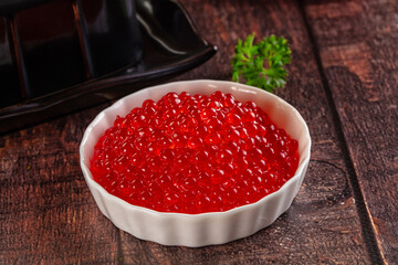 Salmon red caviar in the bowl