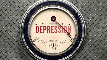 Depression that is hitting a full scale, showing a very high level of depression, overload of it, too much of it. Maximum value, off the charts.  ,3d illustration