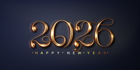 2026 Happy new year banner. Golden realistic luxury number 2026 Happy new year. Gold Festive Numbers Design
