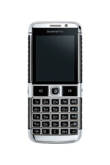 A silver-gray, rectangular mobile phone.  Front view, showcasing a touchscreen display and keypad