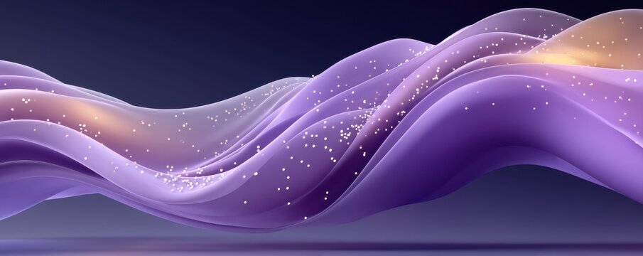 Elegant abstract purple background with flowing waves and glowing particles - Powered by Adobe