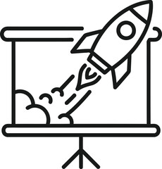 Startup Launch Illustration Vector, Rocket on Presentation Board Graphic, Business Project Outline, New Venture Design, Growth Chart Graphic
