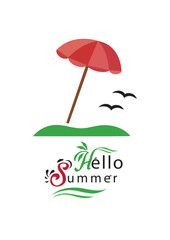 Beach Umbrella & Birds – Hello Summer Holiday Illustration