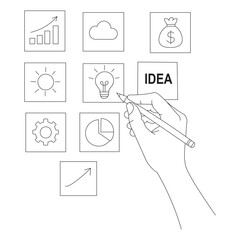 Hand Selecting Idea Icon from Business Icons pencil