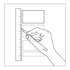 Hand Using Ruler and Pencil for Layout vector illustration