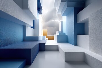 Obraz premium Blue and white minimalist abstract architecture design with dramatic sky