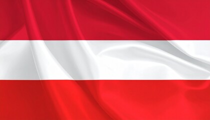 Fototapeta premium Waving Austrian National Flag with Red-White-Red Horizontal Stripes on Silk Fabric