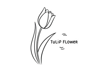 Artistic tulip flower line art with playful typography, perfect for creative logo or print design.