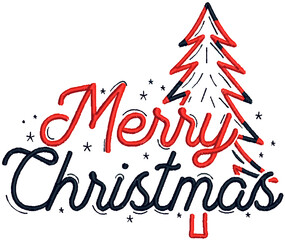 merry christmas lettering with Christmas tree design embroidery design png illustration vector 