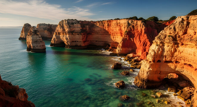 Dramatic cliffs and turquoise water at Algarve coast