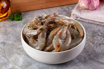 Raw fresh tiger prawn in the bowl