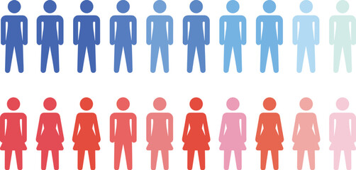 Diversity, gender balance, male and female silhouettes, gradient transition, population concept, equality, infographic, icon set, minimal design, representation