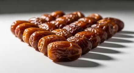 Fototapeta premium Fresh Medjool Dates Artfully Grouped on White Surface Under Subtle Spotlighting