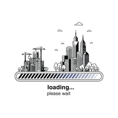 Obraz premium City skyline under construction with loading bar and text loading please wait concept