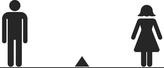 Gender equality concept, man and woman balance, symbolic seesaw, gender comparison, minimal icon, social justice, infographic style, equality metaphor