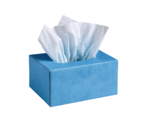 Light-blue box holding a stack of white tissues