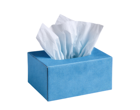 Light-blue box holding a stack of white tissues