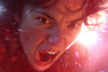 Intense emotion: female expressing rage with dynamic lighting