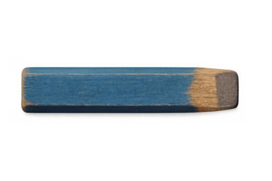 Blue carpenter pencil with worn wood detail and a rubber eraser end, school and construction drawing tool