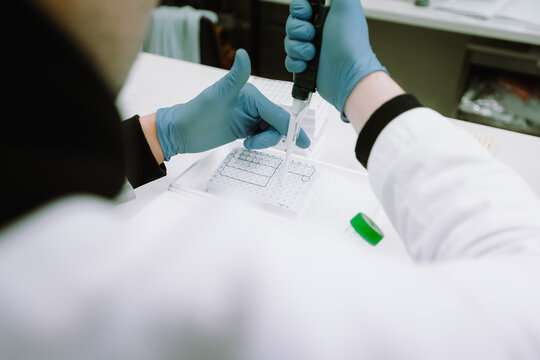 Scientist performing precise pipetting in lab - Powered by Adobe
